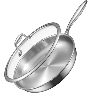 Sartén de Acero Inoxidable Triple de Alta Calidad Sin Recubrimiento, Sartén para Saltear con Asas de Acero Inoxidable, Capacidad de 4-5L, Apta para Gas e Inducción - Product Image 1