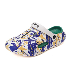 Sandales perforées à imprimé lettres, en EVA, toucher doux, talon de 4 cm, bout fermé, respirantes, chaussures de plage pour hommes, été - Product Image 5