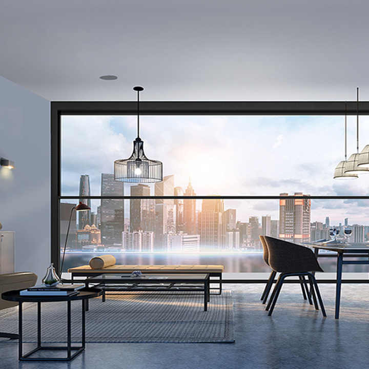 Modern Big Picture Black Aluminium Frame Tempered Glass windows Custom Large Panoramic Aluminum Sliding Window
