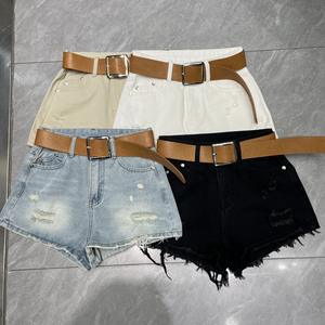 Shorts en <span class=keywords><strong>jean</strong></span> évasés délavés et effilochés style rétro 2026 pour <span class=keywords><strong>femme</strong></span>, en coton épais - Product Image 1