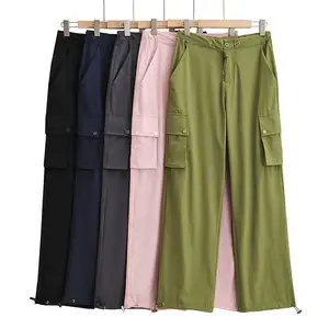 İpli kargo Pantalon pantolon kadınlar özel Streetwear Sweatpants büyük cep rahat pantolon düşük bel Baggy kadın kargo pantolon