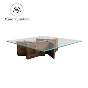 Tavolino da salotto quadrato in vetro temperato nordico tavolino da ufficio moderno minimalista in legno massello di noce