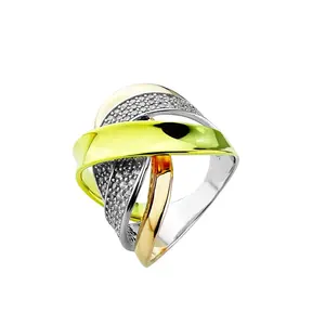 Custom Jewelry 2024 Statement Luxury Tricolor 18K Gold Plated Cross Ring