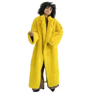 Wholesale Long Sleeve Casual Wear Women Faux Mink Fur Coat Plain Dye Fake Fur Overcoat