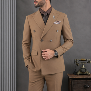 Completo da <span class=keywords><strong>Uomo</strong></span> Monocolore <span class=keywords><strong>Doppiopetto</strong></span> 2 Pezzi Slim Fit Elegante Formale da Cerimonia Sposo Testimone Stile Britannico Blazer e Pantaloni - Product Image 1