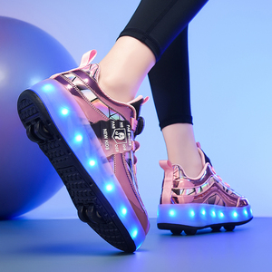 Zapatos <span class=keywords><strong>de</strong></span> patinaje <span class=keywords><strong>de</strong></span> doble uso <span class=keywords><strong>de</strong></span> cuatro ruedas, zapatillas informales con rodillos <span class=keywords><strong>de</strong></span> doble <span class=keywords><strong>fila</strong></span> para niños y niñas, zapatillas deportivas para caminar y correr para hombres y mujeres - Product Image 4