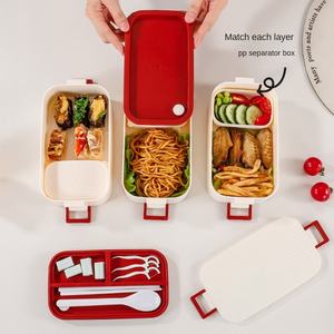 New Japanese-style Multi-layer <b>Plastic</b> Food Grade 1-3L Capacity Lunch Box for Students Office Workers Double-layer Bento Box - Product Image 1