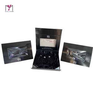 MUYANG Custom Rigid Wig <b>Box</b> with Window <b>Magnetic</b> Closure Satin Lined High-End Jewelry Packaging Rectangle Shape UV Coating - Product Image 1