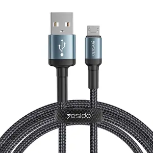 YESIDO 2M metre naylon örgülü hızlı şarj alüminyum alaşım USB şarj kablosu