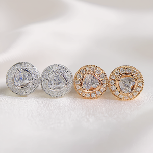 Orecchini di Lusso con Diamanti, Oro Massiccio 18K, Taglio Trillion, Montatura a Castone, Placcati in Oro Bianco e Oro Rosa, Classici da Sposa per Donna - Product Image 2