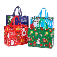 Sacs fourre-tout pliables en non-tissé avec logo personnalisé, recyclables et réutilisables, taille moyenne (30-50 cm), motif de Noël, poignée longue, boîte