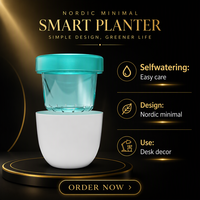 Pot Bunga Plastik Nordic Self-Watering untuk Meja, dengan Reservoir Air, untuk Rumah, Kantor, dan Ambang Jendela