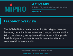 MIPRO High Efficiency Multi Room 2.4GHz Receiver With Low Latency Daisy Chain System For Commercial <b>Wireless</b> Audio - Product Image 6