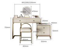 Ensemble de coiffeuse de luxe en bois avec pieds dorés à la française, modulaire, multifonctionnel, miroir éclairé réglable, tabouret, écologique, moderne