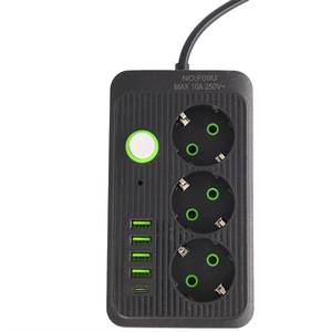 EU Power Strip Bảo Vệ Tăng Dây Mở Rộng Với 3 AC Ổ Cắm Và <span class=keywords><strong>4</strong></span> USB-A 1 loại-C Cổng Cho Nhà Văn Phòng Phích Cắm Ổ Cắm - Product Image 1