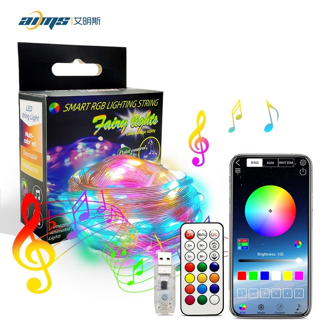 LED Light 5V 100Leds IP65 Waterproof APP Remote Control Music Sync for Christmas Tree Decoration Smart Strip Light Strings