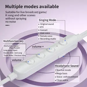 タイプcマイク付き有線音楽イヤホンライブブロードキャストk-song有線ヘッドホン耳ボリュームコントロールゲームイヤフォン