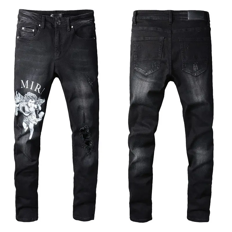 Jeans in cotone strappati da strada europei e americani Casual Slim-fit pantaloni Skinny Denim