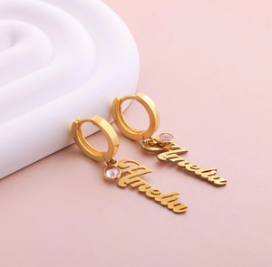 <span class=keywords><strong>Pendientes</strong></span> colgantes de nombre personalizado con piedra de nacimiento chapada en oro y plata de 18 quilates de acero inoxidable Qiuhan - Product Image 6