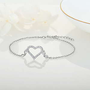 Benutzer definierte Luxus hand gefertigte klassische Frauen Geschenke Rhodiniert Weiß CZ Sterling Silber personal isierte Designer Herz Armbänder - Product Image 2