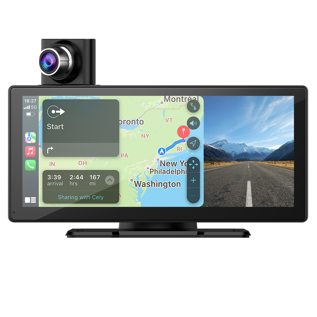 Apple Carplay Car Monitor with Rotation Front Cam DVR Recorder Car Stereo AUX Connect FM Wifi Smart Voice Control GPS Navigation