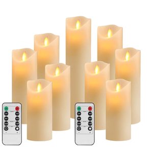 Oshine Set 9pcs Swing Wick LED Candles Real Wax Pillar Flickering Flame 10-Key Remote Time Control 300 Hours for Decoration