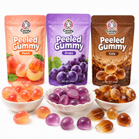 Bonbons gélifiés pelables en gros OEM, bonbons gélifiés aux fruits 4D, mangue, banane, raisin fourrés, sachet refermable de 3 oz