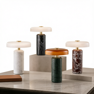 Lampe de bureau LED moderne au design nordique avec ampoule E27, lampe de table en verre sur base en marbre, alimentation CA pour salon et chambre à coucher - Product Image 1