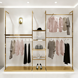Étagère de présentation de vêtements pour boutique, présentoirs à vêtements dorés, étagères pour magasin de vêtements, présentoirs à vêtements en métal pour la vente au détail - Product Image 1