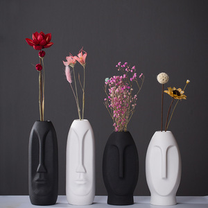 Ceramic Factory Wholesale Creative Design Simple Modern White Black Home Matte Ceramic Face <strong>Flower</strong> <strong>Vase</strong> - Product Image 2