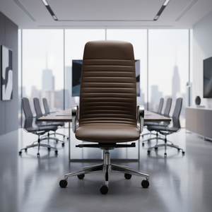 Silla de Oficina Minimalista Union con Respaldo Alto, Reposabrazos Reclinables, Asiento de Cuero Acolchado Ajustable en Altura y Base Pulida - Product Image 4