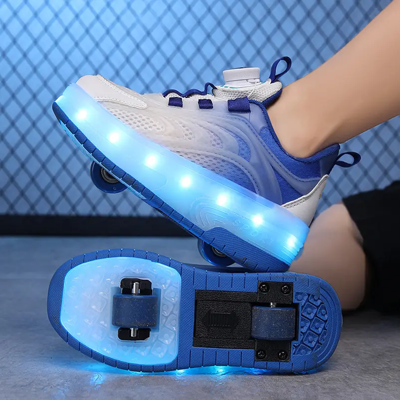Kids Kick Out Ice Skating Shoes,Kids Retractable Wheels Roller Shoes Led Light Up Children Roller Skate Shoes With Wheels