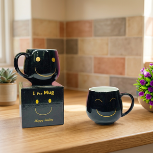 Black Ceramic Coffee <b>Mug</b> with Gold for Face Design Cute Cartoon Style Microwave Safe Dishwasher Safe Gift <b>Box</b> - Product Image 3