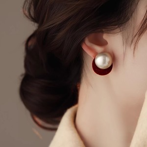 <b>Red</b> Velvet Pearl Stud <b>Earrings</b> For Women 925 Silver Freshwater Pearl Everyday Wear Luxury Fashion Jewelry - Product Image 1