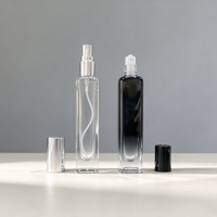 Flacon de parfum carré dégradé de 15 ml pour huiles essentielles avec bouchon noir en aluminium, flacons en verre à bille roulante et vaporisateur