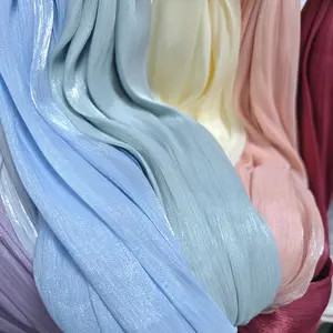 New Premium Glitter Shimmer Cloth Silk Hijab Plain Soft Breathable Thin Crepe Crinkle Polyester Satin Fabric Hijabs For Women