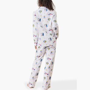 Pyjama en coton à manches longues personnalisé pour femme, ensemble de vêtements de nuit imprimés avec chemisier et pantalon à passepoil contrastant, pyjama de luxe pour femme - Product Image 4