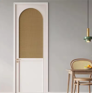 Porte intérieure en bois à ouverture latérale en rotin de style antique avec bois massif fini et verre peint, porte de chambre à coucher incurvée - Product Image 6