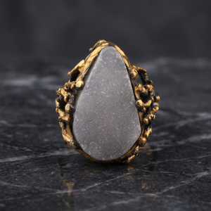 Anillo de Plata de Ley 925 Hecho a Mano con Piedra Preciosa, Cuarzo Druzy Gris en Forma de Lágrima, Chapado en Oro Negro, Piedra Natural Original Turca - Product Image 2