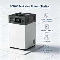 Station d'alimentation portable 500W, batterie LiFePO4 1000Wh, sortie AC à onde sinusoïdale pure, charge solaire MPPT, type C, camping, camping-car, maison, urgence