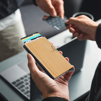 Casing kartu kayu kenari tempat kartu Rosewood bisnis kotak kartu cendana dompet penyimpanan kayu Maple ceri tempat kartu kayu bambu