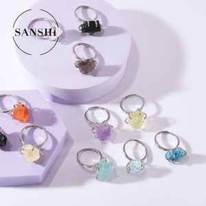 Europeu Americano Vintage Pedra Natural Seis Garra Anel De Cristal Aberto-Dedo Design com Chapeamento De Ouro Gemstone Anéis para Presentes - Product Image 2