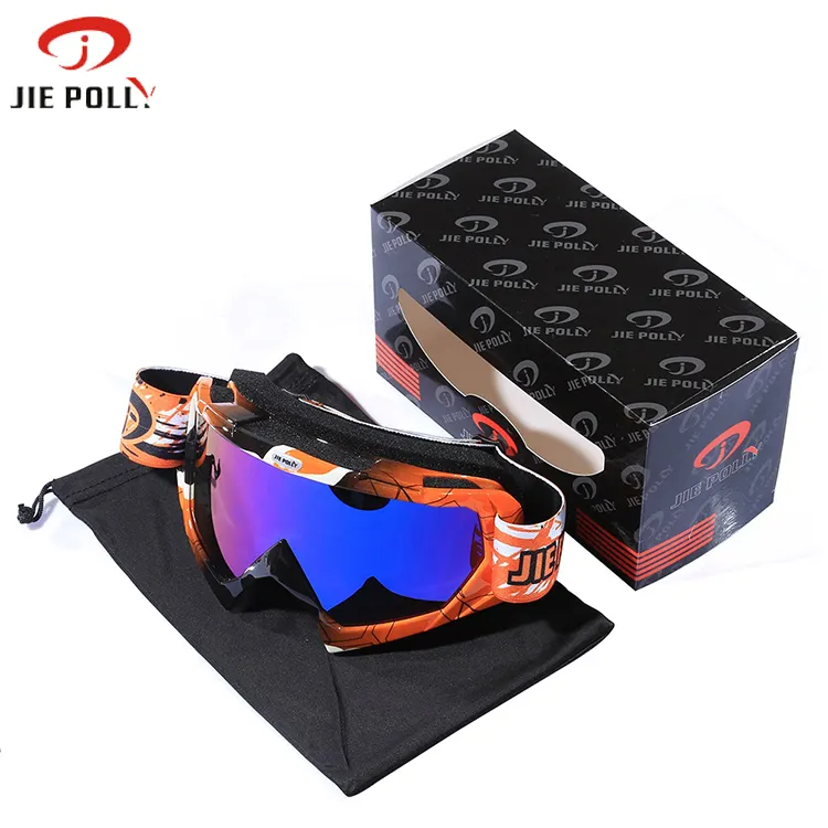 Jiepolly moda yüksek kaliteli rüzgar geçirmez spor gözlük satın motokros gözlük rulo motosiklet özel Logo baskı 3 kat