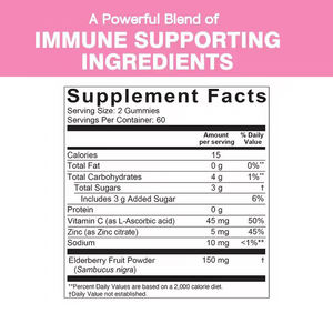 Gummies de sureau les plus vendues avec vitamine C et zinc pour soutenir la fonction immunitaire, saveur Framboise, 120 gummies - Product Image 2