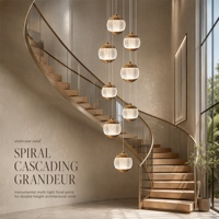 Lustre LED en verre cascade avec capuchons côtelés en laiton, lumière chaude, pour salon, salle à manger, escalier, suspension moderne de luxe en cluster