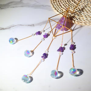 Piedra rugosa de grava y <span class=keywords><strong>sombra</strong></span> de cristal, adornos colgantes de fantasía de arcoíris con campanas de <span class=keywords><strong>viento</strong></span> - Product Image 4