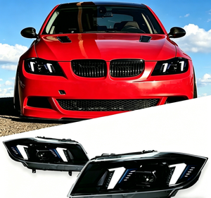 Nuevo Conjunto de Faros Delanteros LED Modificados de 12V para BMW Serie 3 E90 (Modelos 05-12), Doble Color 6000K, Luces Diurnas Cuadradas Ajustables - Product Image 1