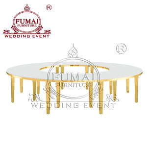 Estilo contemporáneo Blanco Mdf Mesa de comedor Oro Acero inoxidable Rectángulo Mesa de hotel Mariage Boda - Product Image 3