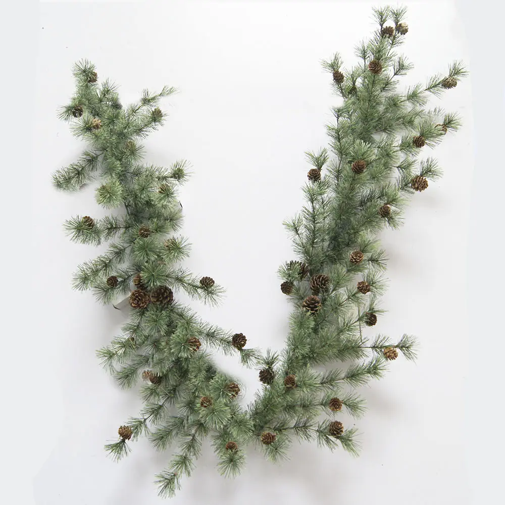 소나무 콘 화환 270cm 인공 크리스마스 화환 사전 조명 고품질 소나무 바늘