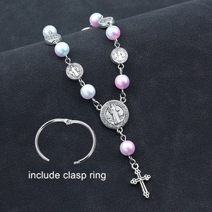 KOMI, pulseras con cuentas de perlas antiplata, pulseras con abalorios de San Benito, Rosario, Cruz, pulseras con dijes para mujer, con <span class=keywords><strong>anillo</strong></span> para decoración de coche - Product Image 5